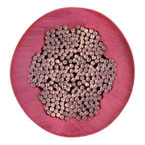 Cross-sectional view of the Sealey Automotive Starter Cable 315/0.40mm 40mm² 300A 10m Red (AC40SQRE), showing multiple copper conductor strands bundled together in a red outer jacket, compliant with RoHS standards.