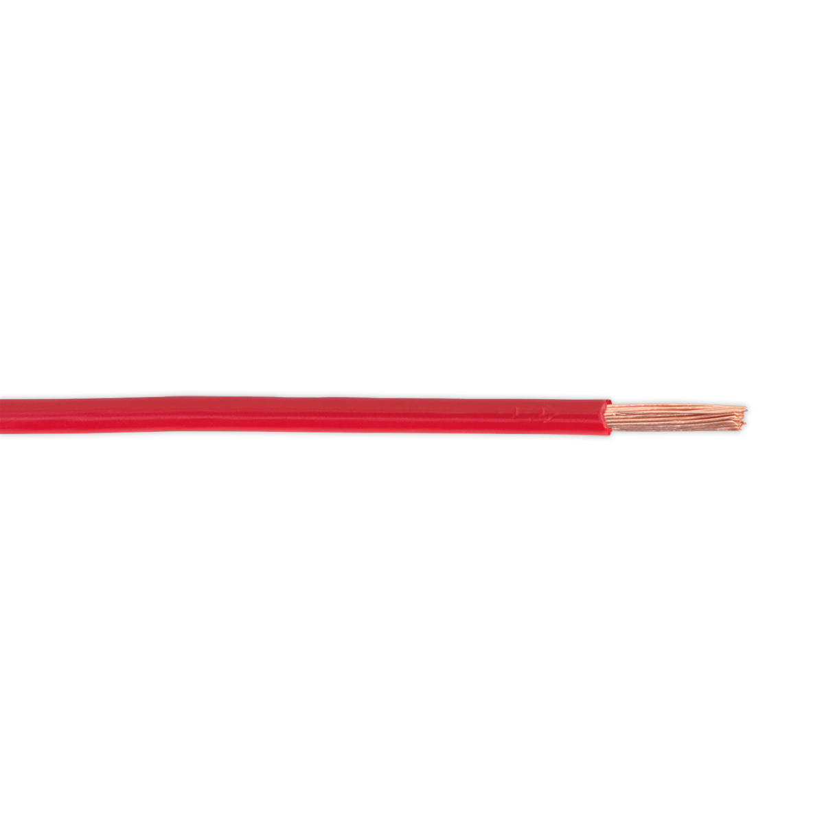 Image of a RoHS Compliant red automotive cable, Sealey’s Thin Wall Single 3mm² (AC4430RE), with exposed copper strands at one end.