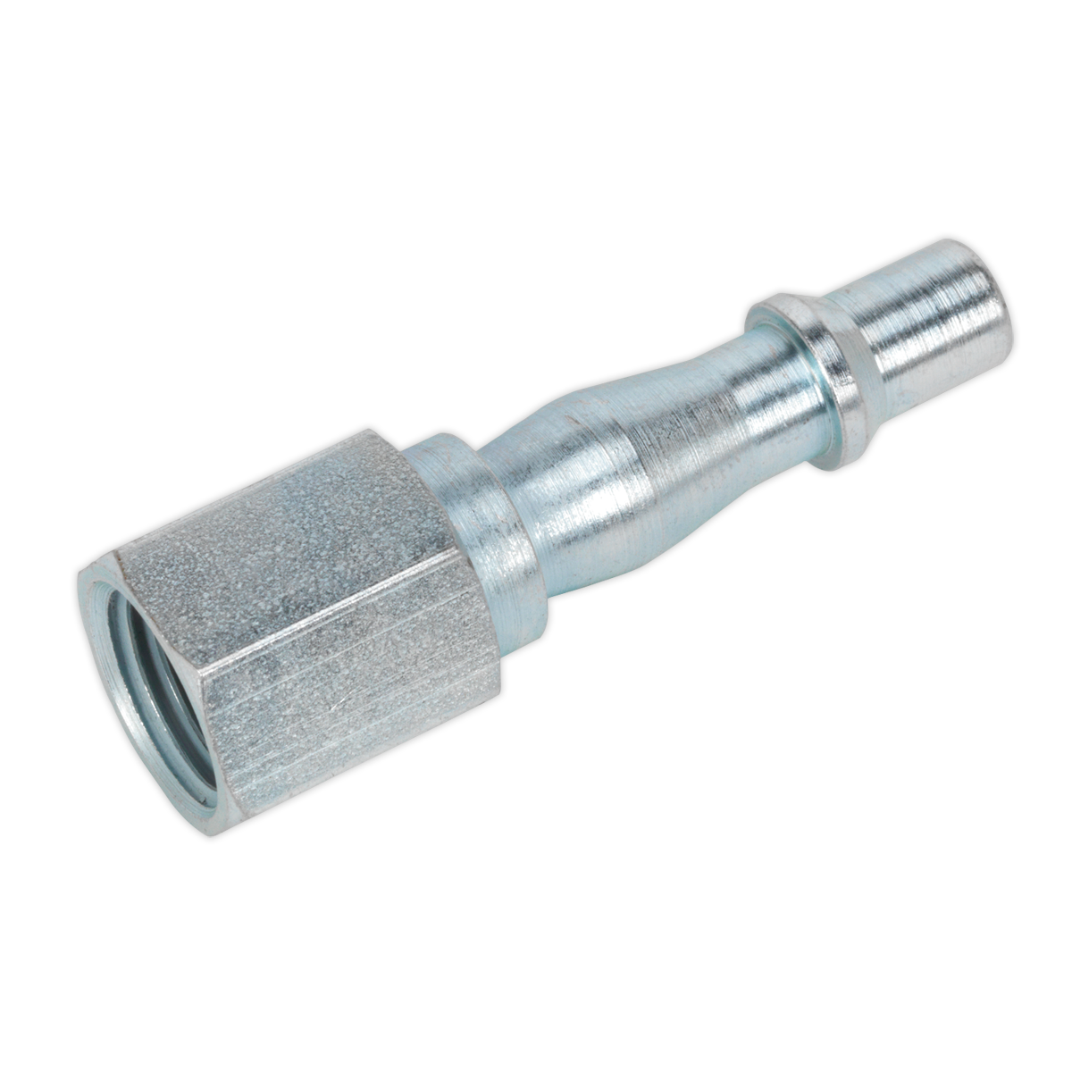 Introducing the Sealey Screwed Adaptor Female 1/4"BSP (Pack of 15 - ACP18): a metal air hose plug featuring a hexagonal threaded end and a tapered, notched plug end, perfect for workshop use and ensuring an optimal free airflow rate.