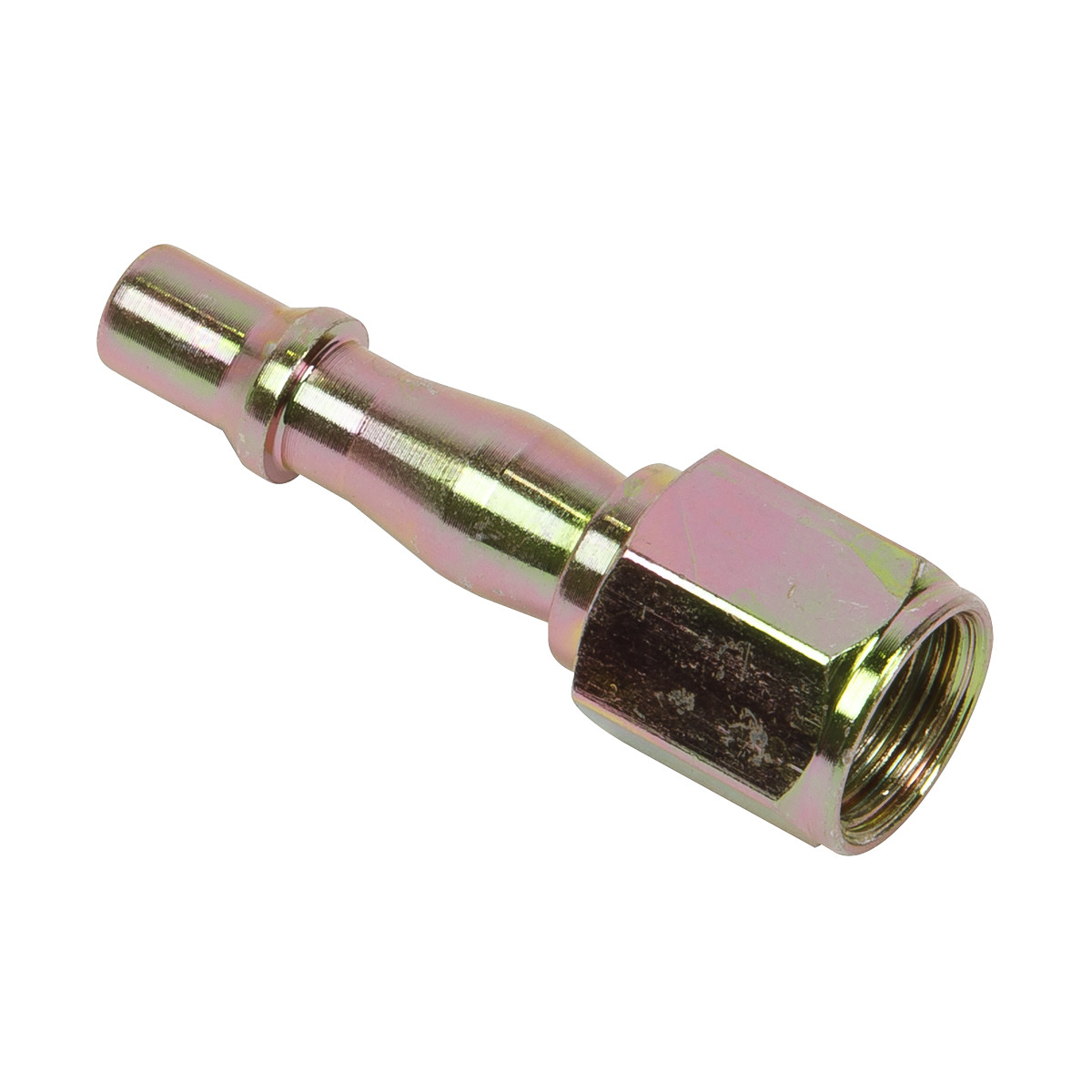 The Sealey Screwed Adaptor Female 1/4"BSP Pack of 5 - ACX18 features a metallic quick-connect air hose fitting with a hexagonal nut and a smooth, tapered connector, making it ideal for general workshop use.