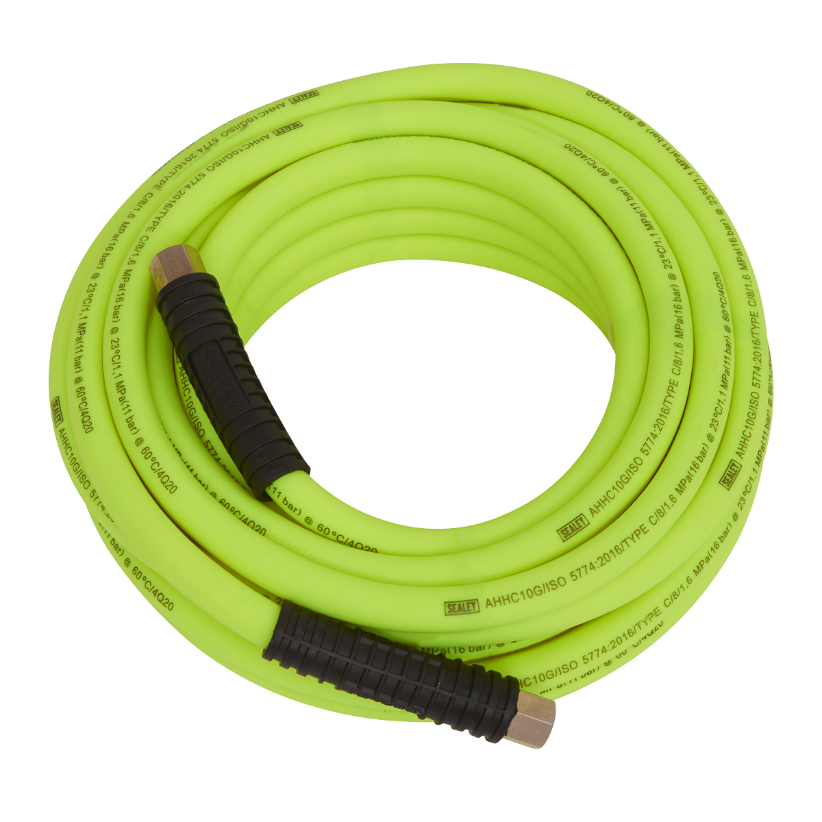 Air Hose 10m x Ø8mm Hybrid High-Visibility with 1/4"BSP Unions - AHHC10G - Farming Parts