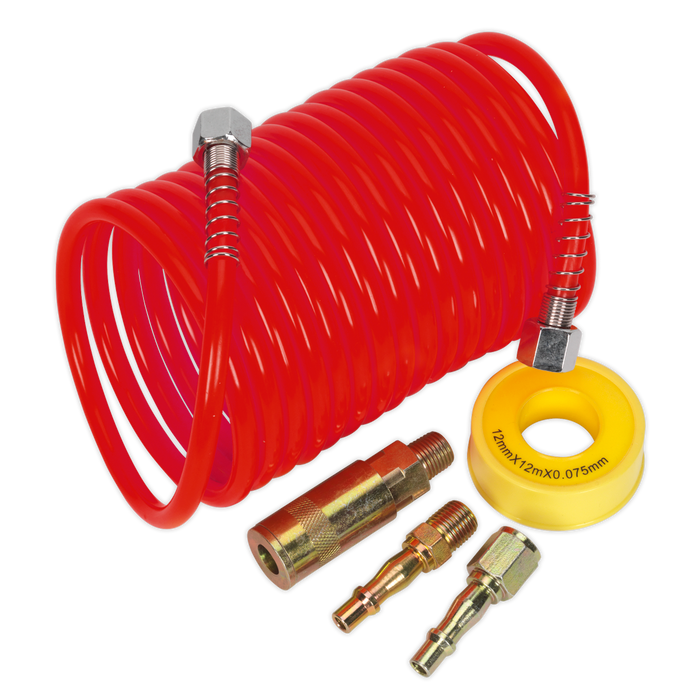 Sealey Air Hose Kit 5m x Ø5mm PE Coiled with Connectors AHK03