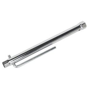 The Sealey Long Reach Double End Spark Plug Socket 16 & 21mm - AK1621 is a durable, metallic tool featuring an attached hexagonal handle, ideal for removing and installing 16mm spark plugs in an engine.