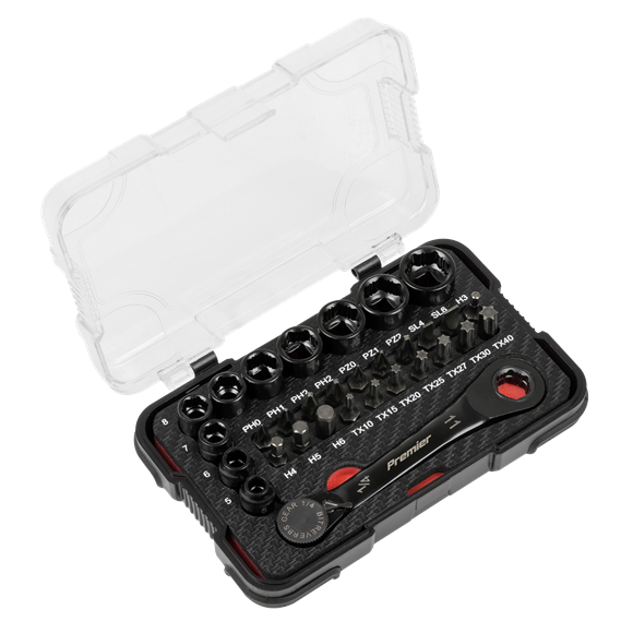Premier Black Go-Through Lock-On™ Low Profile Socket & Bit Set 1/4"Sq Drive 31pc - SE-AK2112
