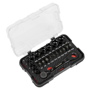 Premier Black Go-Through Lock-On™ Low Profile Socket & Bit Set 1/4"Sq Drive 31pc - SE-AK2112