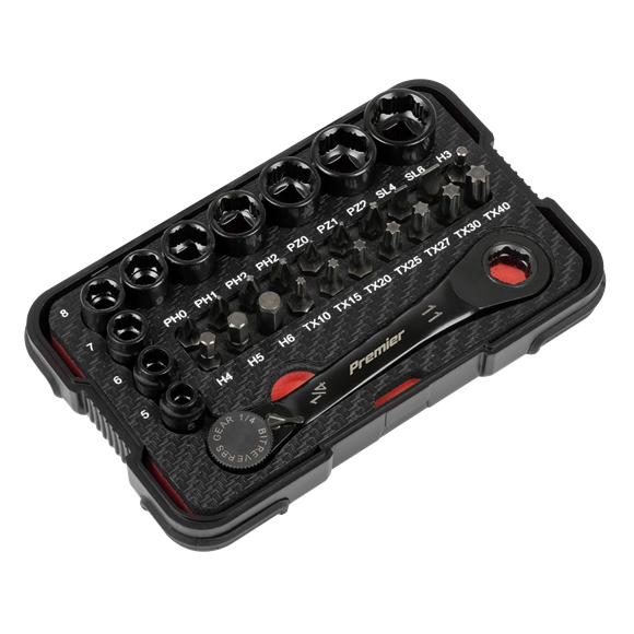 Premier Black Go-Through Lock-On™ Low Profile Socket & Bit Set 1/4"Sq Drive 31pc - SE-AK2112