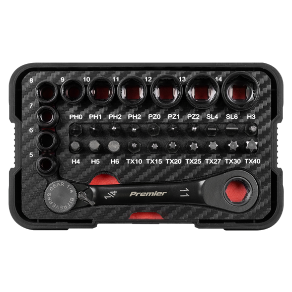 Premier Black Go-Through Lock-On™ Low Profile Socket & Bit Set 1/4"Sq Drive 31pc - SE-AK2112