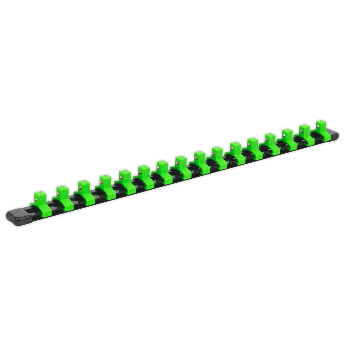 Socket Retaining Rail with 16 Clips 3/8"Sq Drive - Hi-Vis Green - AK27053HV - Farming Parts