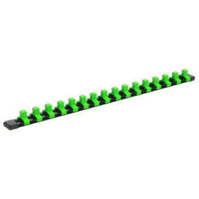 Socket Retaining Rail with 16 Clips 3/8"Sq Drive - Hi-Vis Green - AK27053HV - Farming Parts