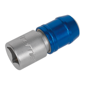 A blue and silver Quick Release Bit Adaptor 10mm 1/2"Sq Drive - AK2739 with the brand name "Sealey" engraved on the Chrome Vanadium steel part, compatible with hex drive bits.