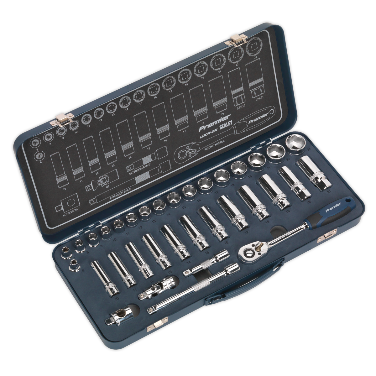 Socket Set 34pc 3/8"Sq Drive Lock-On™ 6pt Metric - AK27481 - Farming Parts