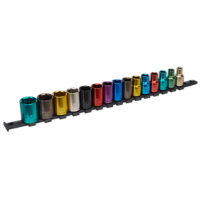 Multi-Coloured Socket Set 15pc 1/2"Sq Drive 6pt WallDrive® Metric - AK2874 - Farming Parts