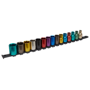 Multi-Coloured Socket Set 15pc 1/2"Sq Drive 6pt WallDrive® Metric - AK2874 - Farming Parts