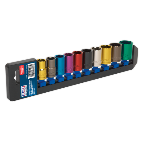 Multi-Coloured Socket Set 10pc 1/2"Sq Drive WallDrive® Metric - AK288 - Farming Parts