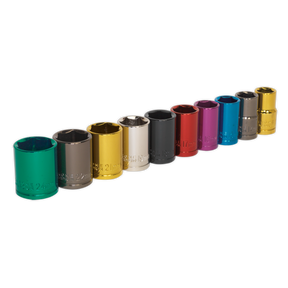 Multi-Coloured Socket Set 10pc 1/2"Sq Drive WallDrive® Metric - AK288 - Farming Parts