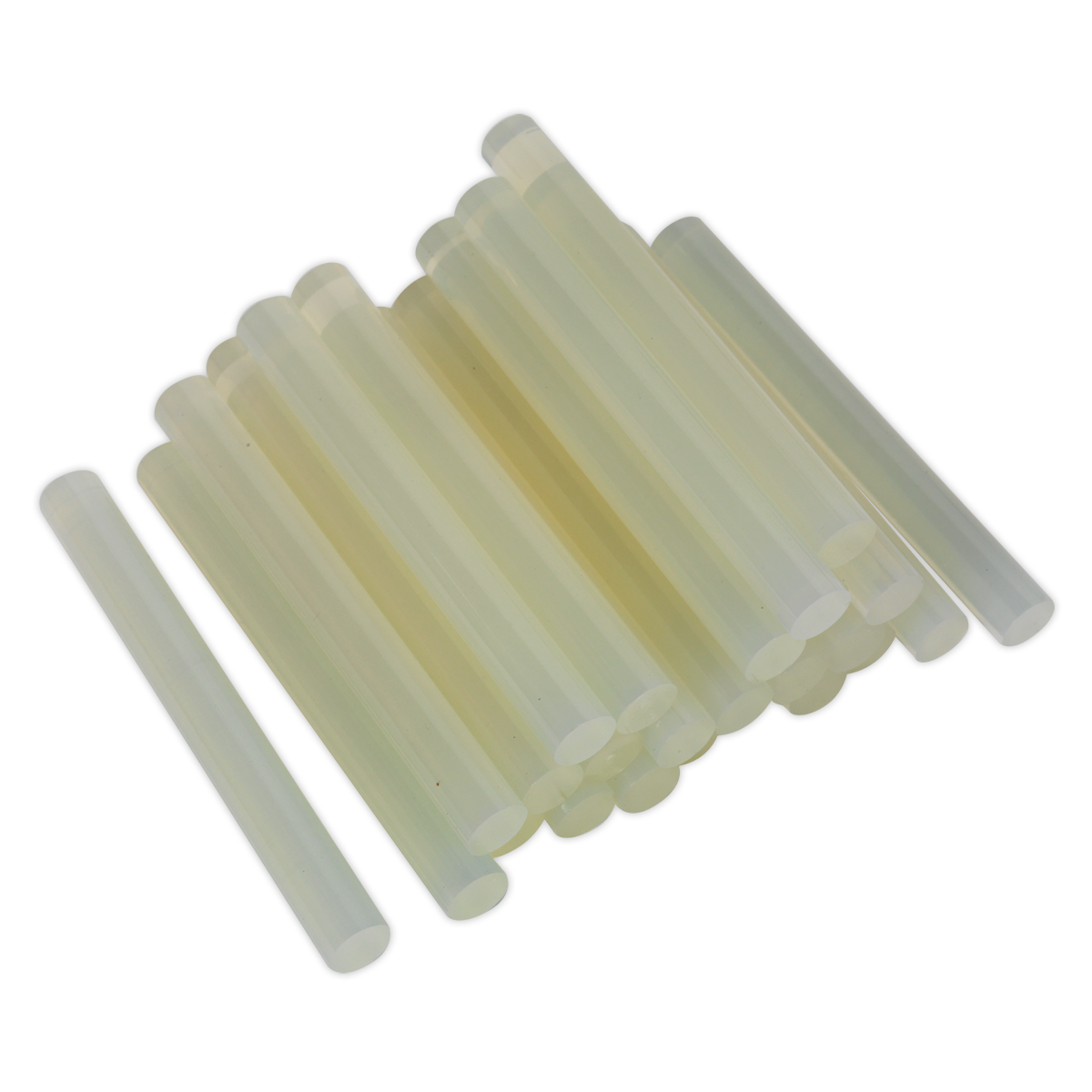 An arranged pile of Sealey All Purpose Glue Stick Pack of 25 - AK292/2, compatible with popular glue guns like Sealey, sits on a white background.