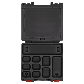 Open the Sealey Storage Case for AK3857 & AK3858 with 25 compartments for neat organization, featuring a secure latch mechanism.