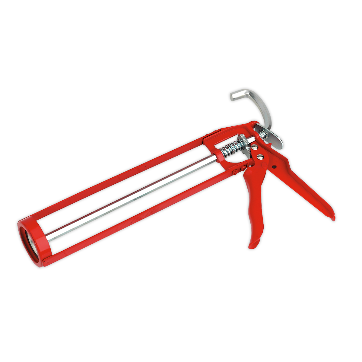 Image of the Sealey Caulking Gun Skeleton Type Manual 220mm - AK39 in red, featuring a metallic barrel and trigger mechanism, suitable for 310ml cartridges.