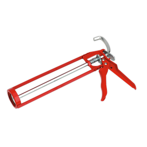 Image of the Sealey Caulking Gun Skeleton Type Manual 220mm - AK39 in red, featuring a metallic barrel and trigger mechanism, suitable for 310ml cartridges.