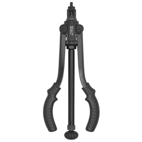 A long-handled rivet gun with ergonomic grip handles, the "Sealey Threaded Nut Riveter Medium-Arm Quick Release - AK3988," is perfect for working with rivet nuts and materials like aluminum and stainless steel.