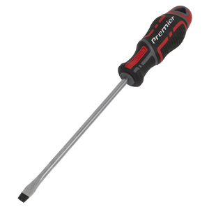 A slotted screwdriver size 6 x 150mm with a black and red soft grip handle labeled "GripMAX®" and a silver Chrome Vanadium metal shaft, known as the Sealey AK4355.