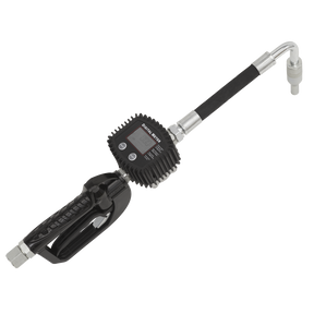 Introducing the Sealey AK4565D Oil Hose End Gun with Digital Meter, featuring a non-drip nozzle and a large display screen.