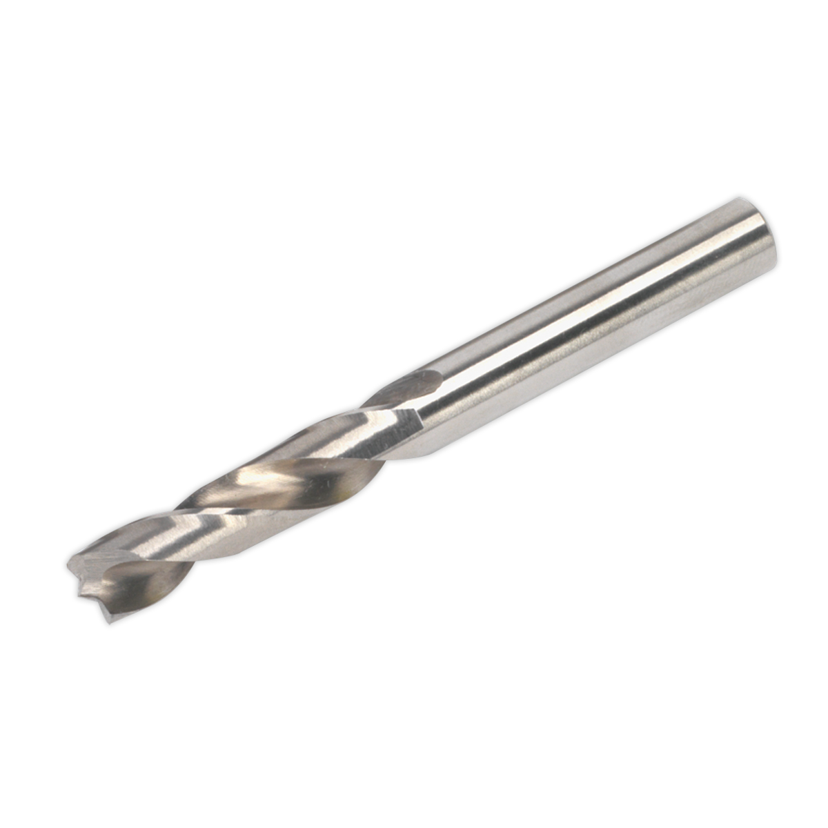 The Sealey HSS Cobalt Spot Weld Drill Bit Ø8mm - AK4734 is a metal drill bit with a spiral groove, made of HSS containing 5% Cobalt, ideal for working on galvanized steels.