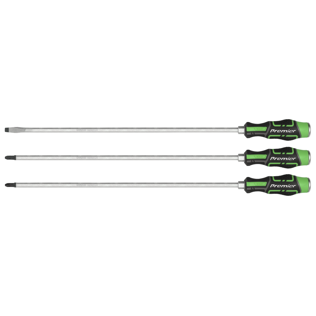 Extra-Long Hammer-Thru Screwdriver Set Hi-Vis Green 450mm 3pc - AK4942HV - Farming Parts