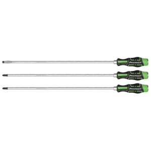 Extra-Long Hammer-Thru Screwdriver Set Hi-Vis Green 450mm 3pc - AK4942HV - Farming Parts