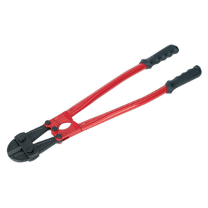 Introducing the Sealey Bolt Cropper 600mm 10mm Capacity - AK509: a pair of bolt cutters featuring red and black handles, crafted from durable Chrome Molybdenum steel. Designed with a pivot mechanism and dual gripping handles, it is perfect for daily professional use. The Premier Hand Tools quality guarantees both durability and precision.