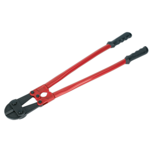 Image of the Sealey Bolt Cropper 750mm 13mm Capacity - AK510, featuring red and black rubber-gripped handles, crafted from chrome molybdenum steel. Designed for cutting through metal objects such as chains and bolts, it is part of our premier hand tools collection.