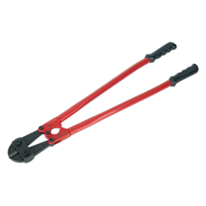 A pair of Bolt Cropper 900mm 16mm Capacity - AK518 in red with black handles, manufactured from durable Chrome Molybdenum steel and covered by Sealey's lifetime guarantee, is shown against a plain background.