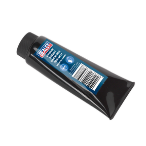 A black grease tube labeled "Sealey Lithium Grease Tube for AK51 - AK51C," shown at an angle, with a blue and white label displaying product details and a barcode.