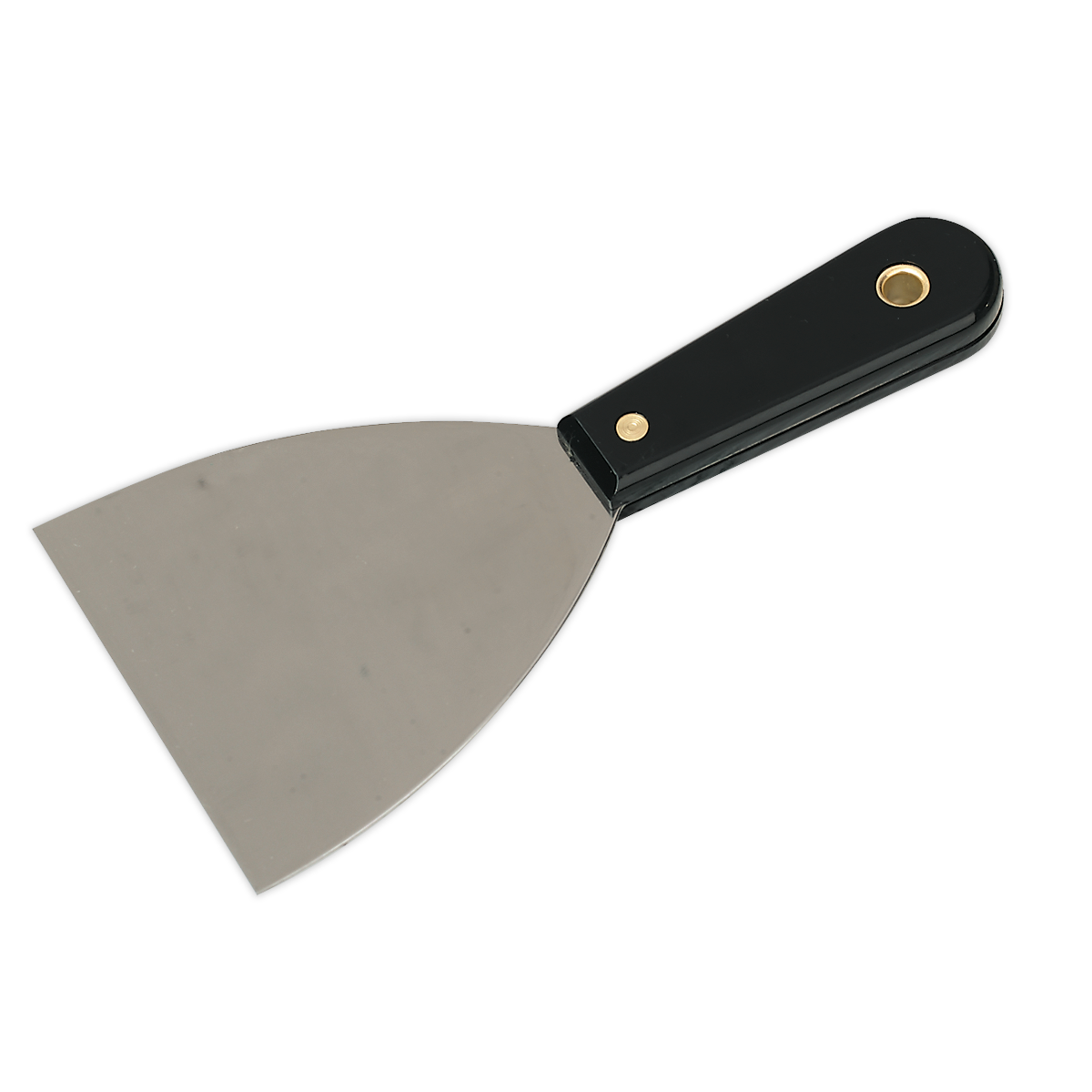 The Sealey Scraper Rigid 100mm - AK5223, featuring a composite handle, chrome-plated steel blade, and brass rivet, is shown against a white background.