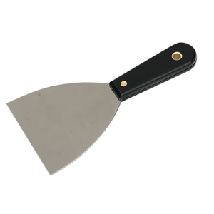 The Sealey Scraper Rigid 100mm - AK5223, featuring a composite handle, chrome-plated steel blade, and brass rivet, is shown against a white background.