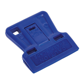 The Composite Razor Blade Holder Pack of 5 - AK5227 by Sealey is a blue plastic tool, engraved with the text "CAUTION: SHARP BLADE" and crafted from durable composite material. It is ideal for use with Sealey Composite Razor Blades for precise cutting tasks.
