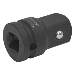 The Sealey Impact Adaptor 1/2"Sq Drive Female - 3/4"Sq Drive Male (AK5402) features a hexagonal opening on one end and a square drive on the other, crafted from durable Chrome Molybdenum steel, making it ideal for use with hand tools or air impact tools.