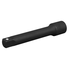 Introducing the Sealey Impact Extension Bar 125mm 1/2"Sq Drive - AK55012: a black, metal socket extension bar crafted from robust Chrome Vanadium steel. It features a hexagonal socket end and a slightly textured surface, making it the perfect addition to your Premier Hand Tools collection.