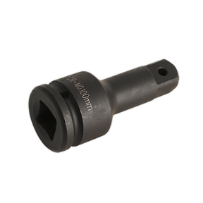 The Sealey Impact Extension Bar 100mm 3/4"Sq Drive - AK5505 is a black, Chrome Molybdenum steel socket adapter with "GR - M100mm" engraved on its body. It features a square drive end for attachment to tools and is ideal for use with Premier Hand Tools and air impact tools.