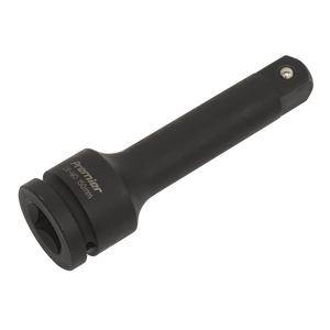 The Sealey Impact Extension Bar 150mm 3/4"Sq Drive - AK5506 is a robust extension bar made from durable Chrome Molybdenum steel. This black extension bar, designed for use with air impact tools, is labeled as part of the "Premier Hand Tools" collection.