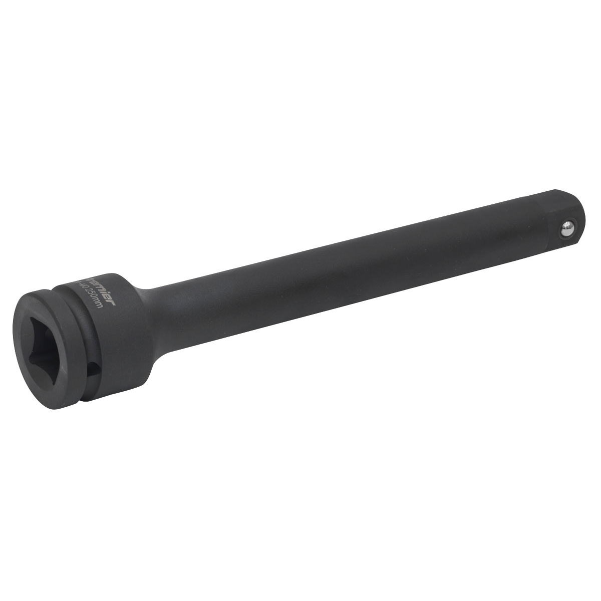 Image of a long, black Impact Extension Bar 250mm 3/4"Sq Drive - AK5508 from Sealey, designed to extend the reach of a socket wrench with impressive corrosion resistance.