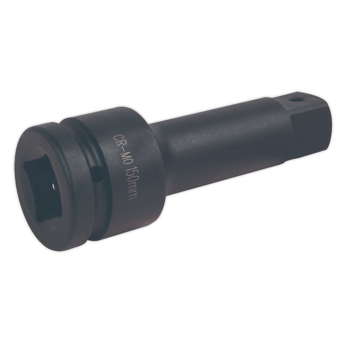 A black metal socket extension labeled "CR-MO 150mm," designed by Seedley for use with air impact tools, offering superior corrosion resistance.