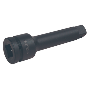 The Sealey Impact Extension Bar 200mm 1"Sq Drive - AK5511 is a black, cylindrical industrial socket extension tool designed for extending reach in socket wrenches. This Premier Hand Tools item offers exceptional corrosion resistance and is ideal for use with air impact tools.