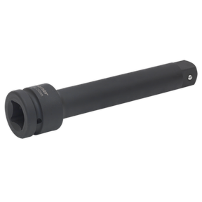 The Impact Extension Bar 250mm 1"Sq Drive - AK5512 from Sealey is a black, cylindrical socket extension with a square fitting at one end and a hole at the other end, designed for use with air impact tools. Its high corrosion resistance ensures longevity and reliable performance.