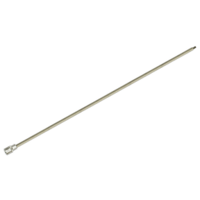 The Sealey Spline Socket Bit Extra-Long M12 x 800mm 1/2"Sq Drive - AK5537 features a long, slim metal rod with a threaded connector at one end, potentially used in mechanical or structural assemblies, and is made from durable S2 Steel.
