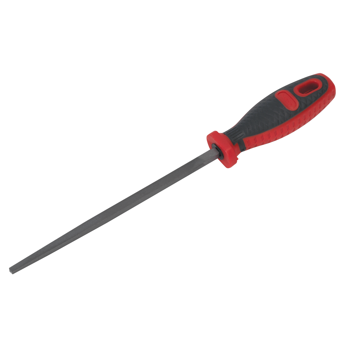 The Sealey Smooth Cut Square Engineer's File 200mm - AK5863 features a black and red comfort grip handle, ensuring a smooth cut and backed by a lifetime guarantee.