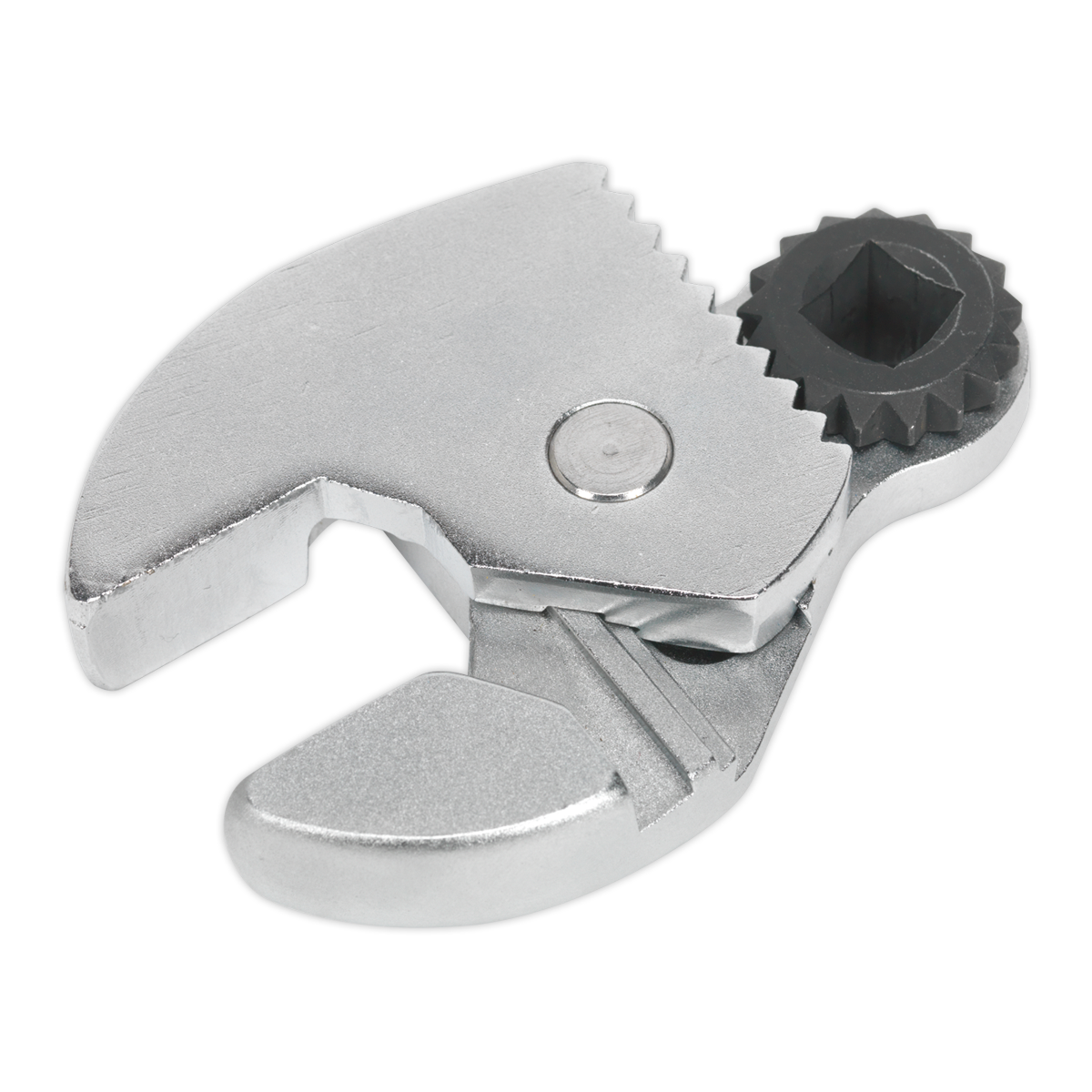 Close-up view of a Sealey Crow's Foot Wrench Adjustable 3/8" Sq Drive 6-30mm - AK5987, crafted from durable Chrome Molybdenum steel.