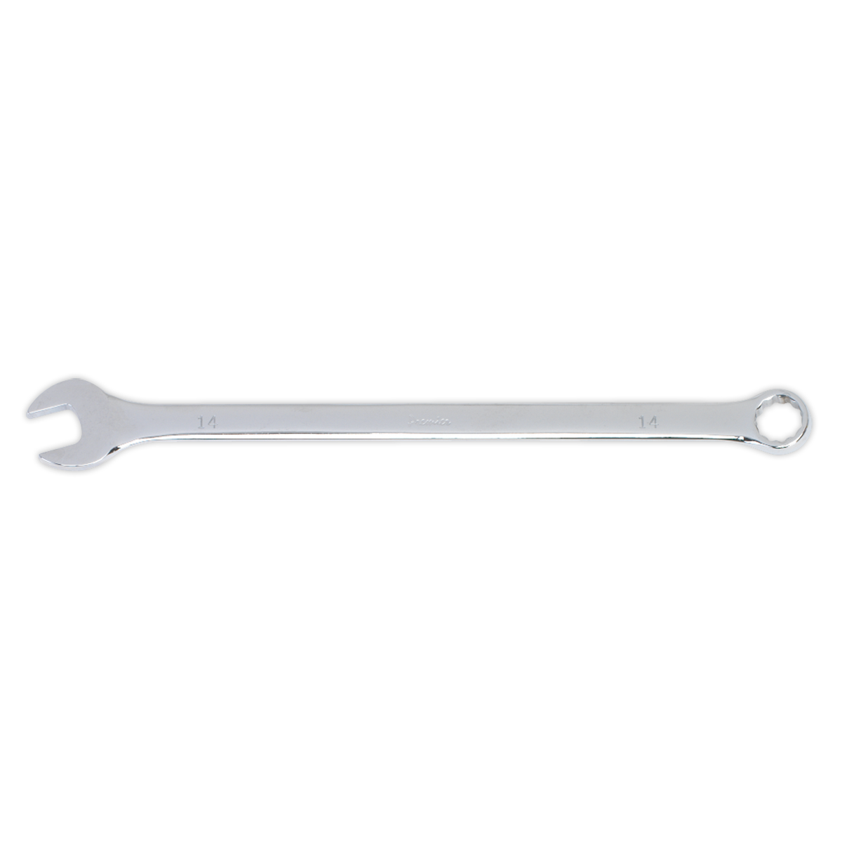 A single Combination Spanner Extra-Long 14mm crafted from Chrome Vanadium steel by Sealey, displayed on a white background.