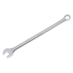 Introducing the Sealey Combination Spanner Extra-Long 15mm - AK631015, crafted from premium Chrome Vanadium steel. This versatile tool features an open-end on one side and a box-end on the other, along with an extra-long shaft for superior reach and versatility.