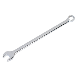 A Sealey Combination Spanner Extra-Long 18mm - AK631018, featuring an open-end and a box-end design, crafted from durable Chrome Vanadium steel and backed by a lifetime guarantee.